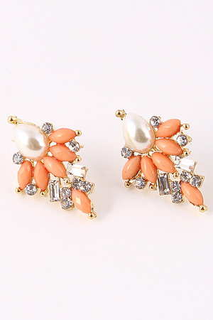 Pearl Embedded Colored Stone Earring 5ABF2